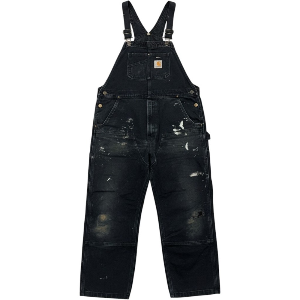 Carhartt Double Knee Bib Overalls Black 36x30 Faded Distressed Paint Workwear